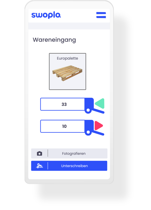 Swoplo auf dem Smartphone: Wareneingang mit Europaletten erfassen