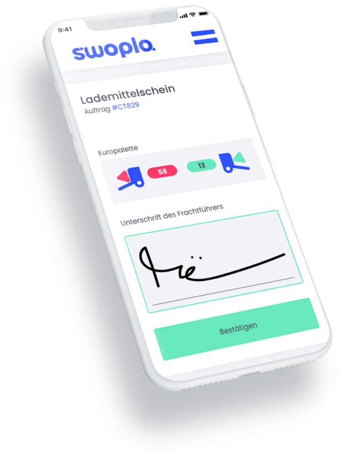 Digitaler Lademittelschein mit Unterschrift auf dem Smartphone